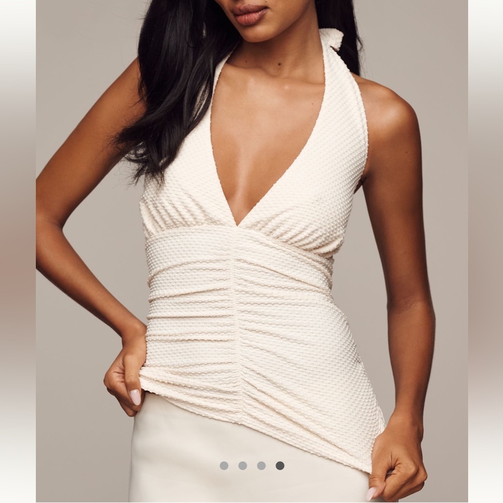 Sexy bare shoulder Anthropologie Cream Textured Halter Ruched Tank